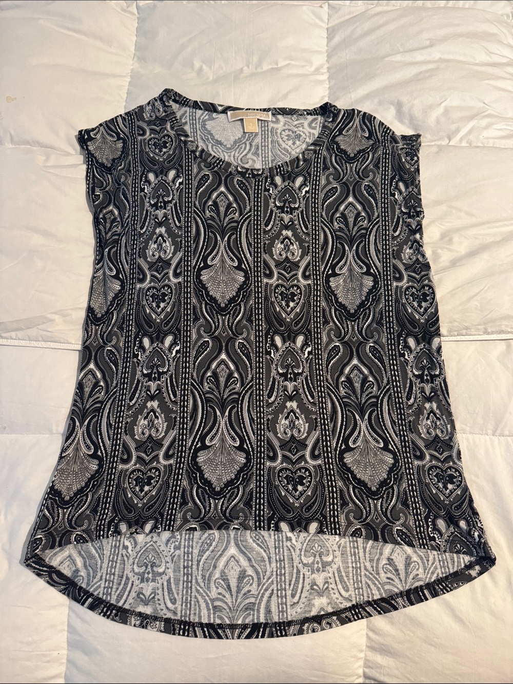 Michael Kors Black & White Paisley-Print Sleeveless Tank